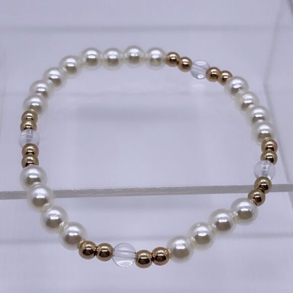 NWT Wool + Pepper Co. Clear & Gold Beaded Bracelet - Picture 4 of 4